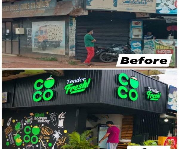 Channel LED name board for COCO by Fenix advertising agency, no 1 leading advertising agency in kannur